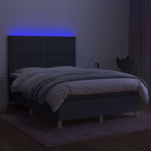 Krevet box spring s madracem LED tamnosivi 140x190 cm tkanina - Tamno siva 140 x 190 cm Obično s čavlima Cijena