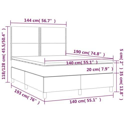 Krevet box spring s madracem LED tamnosivi 140x190 cm tkanina Cijena