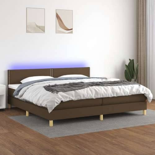 Krevet box spring s madracem LED tamnosmeđi 200x200 cm tkanina - Tamno smeđa 200 x 200 cm Obično s čavlima Cijena