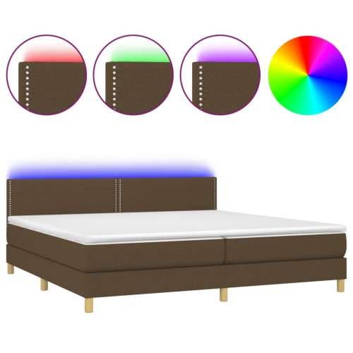 Krevet box spring s madracem LED tamnosmeđi 200x200 cm tkanina - Tamno smeđa 200 x 200 cm Obično s čavlima Cijena