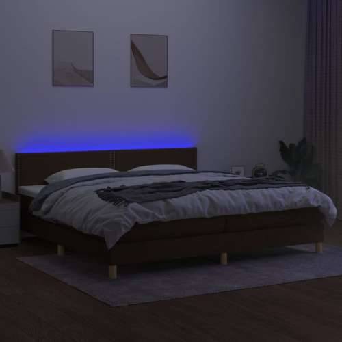 Krevet box spring s madracem LED tamnosmeđi 200x200 cm tkanina - Tamno smeđa 200 x 200 cm Obično s čavlima Cijena