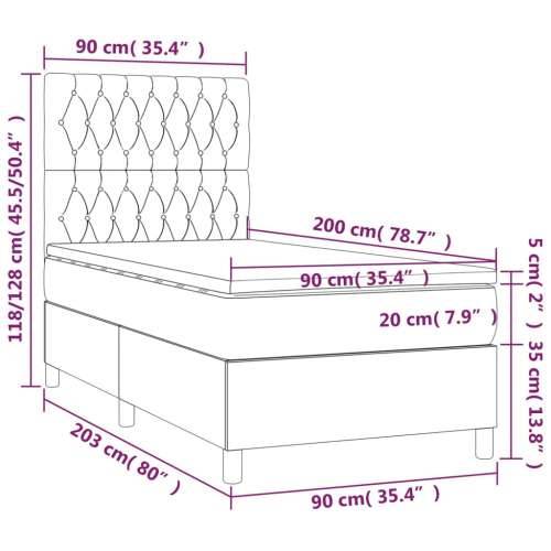 Krevet box spring s madracem LED tamnosivi 90x200 cm tkanina Cijena