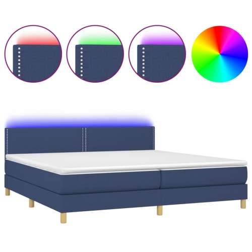 Krevet box spring s madracem LED plavi 200x200 cm od tkanine - Plava 200 x 200 cm Obično s čavlima Cijena