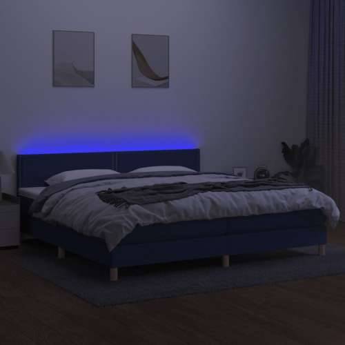 Krevet box spring s madracem LED plavi 200x200 cm od tkanine - Plava 200 x 200 cm Obično s čavlima Cijena