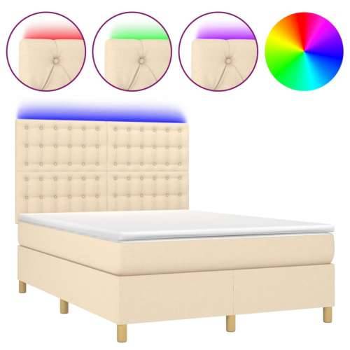 Krevet box spring s madracem LED krem 140x200 cm od tkanine - Krema 140 x 200 cm gumbi Cijena