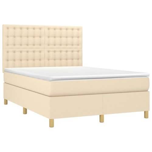 Krevet box spring s madracem LED krem 140x200 cm od tkanine - Krema 140 x 200 cm gumbi Cijena