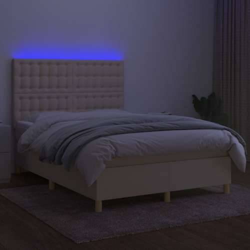 Krevet box spring s madracem LED krem 140x200 cm od tkanine - Krema 140 x 200 cm gumbi Cijena