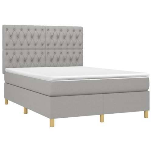 Krevet box spring s madracem LED svjetlosivi 140x190 cm tkanina - Svjetlosiva 140 x 190 cm Dizajn s gumbima Cijena