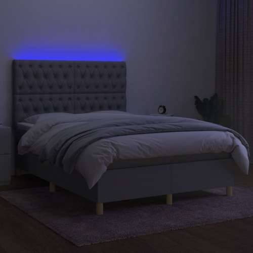 Krevet box spring s madracem LED svjetlosivi 140x190 cm tkanina - Svjetlosiva 140 x 190 cm Dizajn s gumbima Cijena