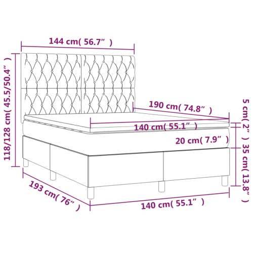 Krevet box spring s madracem LED svjetlosivi 140x190 cm tkanina Cijena