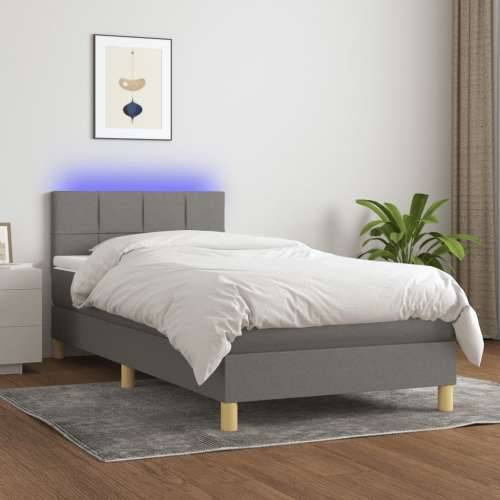 Krevet box spring s madracem LED tamnosivi 90x200 cm tkanina - Tamno siva 90 x 200 cm Blok s kvadratima Cijena
