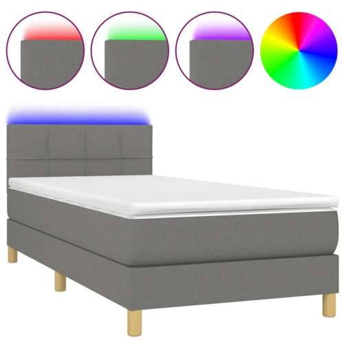 Krevet box spring s madracem LED tamnosivi 90x200 cm tkanina - Tamno siva 90 x 200 cm Blok s kvadratima Cijena