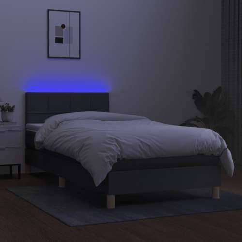 Krevet box spring s madracem LED tamnosivi 90x200 cm tkanina - Tamno siva 90 x 200 cm Blok s kvadratima Cijena