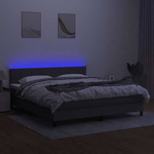 Krevet box spring s madracem LED tamnosivi 180x200 cm tkanina - Tamno siva 180 x 200 cm Blok s kvadratima Cijena