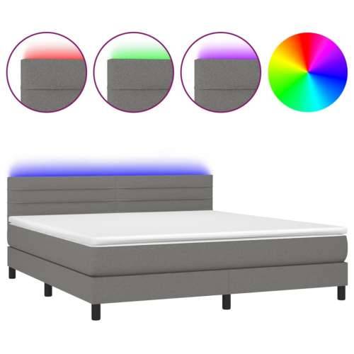 Krevet box spring s madracem LED tamnosivi 180x200 cm tkanina - Tamno siva 180 x 200 cm vodoravne pruge Cijena