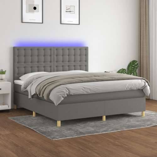 Krevet box spring s madracem LED tamnosivi 160x200 cm tkanina - Tamno siva 160 x 200 cm gumbi Cijena