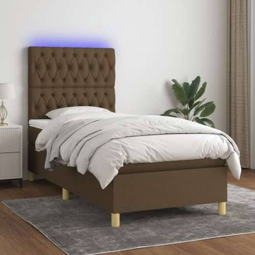Krevet box spring s madracem LED tamnosmeđi 100x200 cm tkanina - Tamno smeđa 100 x 200 cm Dizajn s gumbima Cijena