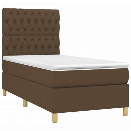 Krevet box spring s madracem LED tamnosmeđi 100x200 cm tkanina - Tamno smeđa 100 x 200 cm Dizajn s gumbima Cijena