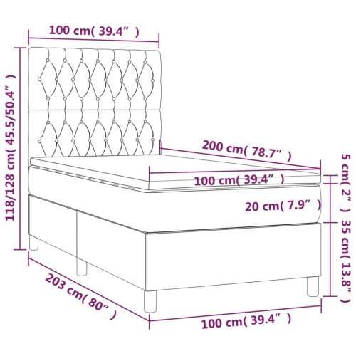 Krevet box spring s madracem LED tamnosmeđi 100x200 cm tkanina - Tamno smeđa 100 x 200 cm Dizajn s gumbima Cijena