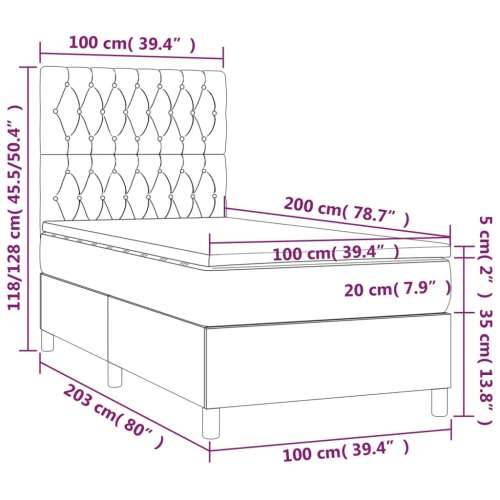 Krevet box spring s madracem LED tamnosmeđi 100x200 cm tkanina Cijena