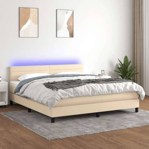 Krevet box spring s madracem LED krem 180x200 cm od tkanine - Krema 180 x 200 cm vodoravne pruge Cijena