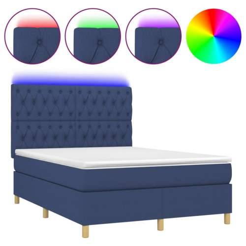 Krevet box spring s madracem LED plavi 140x200 cm od tkanine - Plava 140 x 200 cm Dizajn s gumbima Cijena