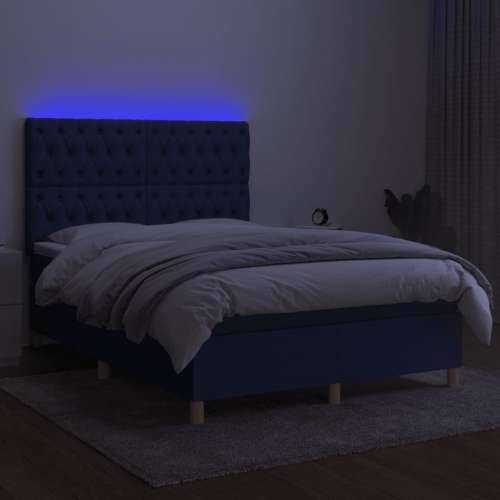 Krevet box spring s madracem LED plavi 140x200 cm od tkanine - Plava 140 x 200 cm Dizajn s gumbima Cijena