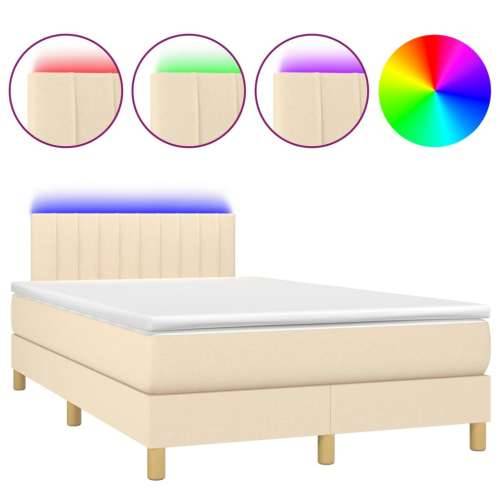 Krevet box spring s madracem LED krem 120 x 200 cm od tkanine - Krema 120 x 200 cm Okomite pruge Cijena