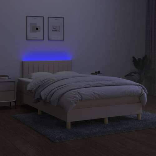 Krevet box spring s madracem LED krem 120 x 200 cm od tkanine - Krema 120 x 200 cm Okomite pruge Cijena