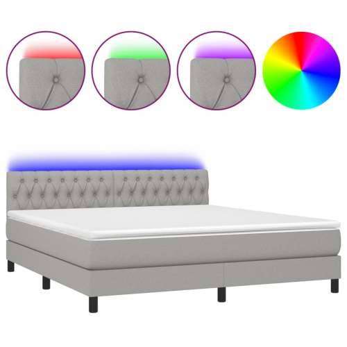 Krevet box spring s madracem LED svjetlosivi 180x200 cm tkanina - Svjetlosiva 180 x 200 cm Dizajn s gumbima Cijena