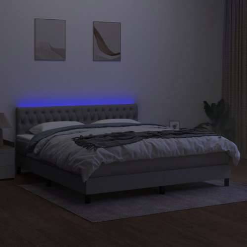 Krevet box spring s madracem LED svjetlosivi 180x200 cm tkanina - Svjetlosiva 180 x 200 cm Dizajn s gumbima Cijena