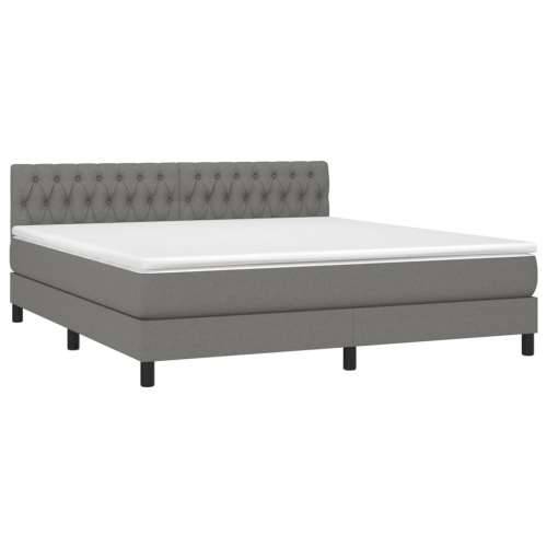 Krevet box spring s madracem LED tamnosivi 180x200 cm tkanina - Tamno siva 180 x 200 cm Dizajn s gumbima Cijena