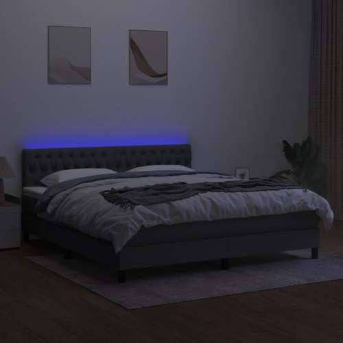 Krevet box spring s madracem LED tamnosivi 180x200 cm tkanina - Tamno siva 180 x 200 cm Dizajn s gumbima Cijena