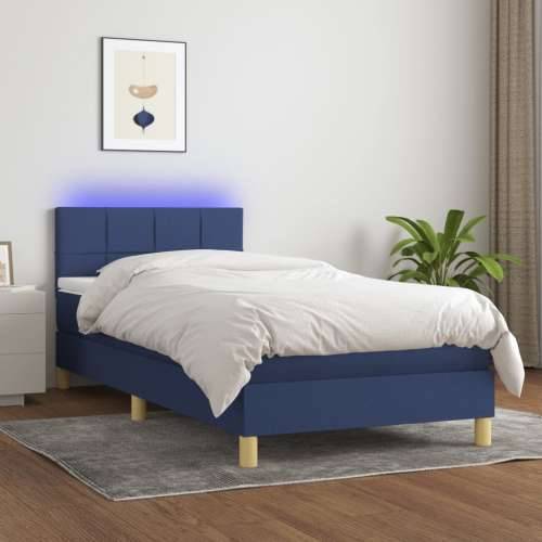 Krevet box spring s madracem LED plavi 100x200 cm od tkanine - Plava 100 x 200 cm Blok s kvadratima Cijena