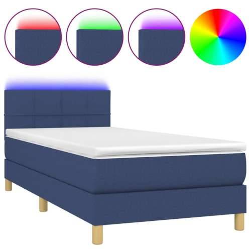 Krevet box spring s madracem LED plavi 100x200 cm od tkanine - Plava 100 x 200 cm Blok s kvadratima Cijena