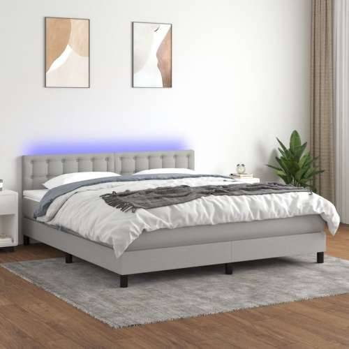 Krevet box spring s madracem LED svjetlosivi 180x200 cm tkanina - Svjetlosiva 180 x 200 cm gumbi Cijena