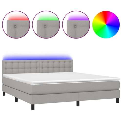 Krevet box spring s madracem LED svjetlosivi 180x200 cm tkanina - Svjetlosiva 180 x 200 cm gumbi Cijena