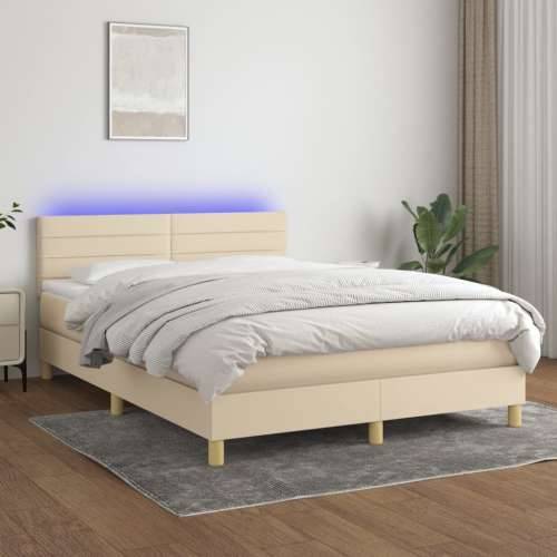 Krevet box spring s madracem LED krem 140x200 cm od tkanine - Krema 140 x 200 cm vodoravne pruge Cijena