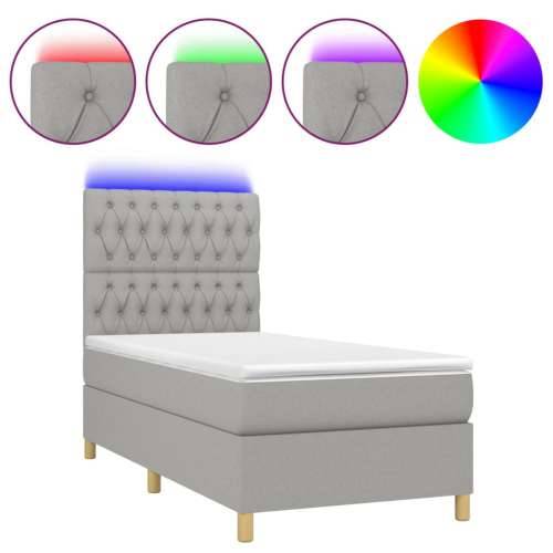 Krevet box spring s madracem LED svjetlosivi 90x200 cm tkanina Cijena