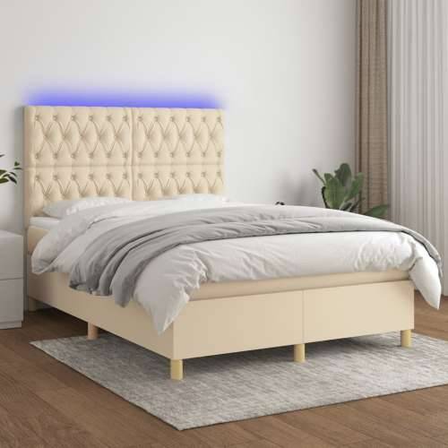 Krevet box spring s madracem LED krem 140x190 cm od tkanine - Krema 140 x 190 cm Dizajn s gumbima Cijena
