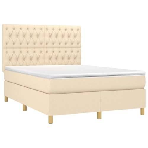 Krevet box spring s madracem LED krem 140x190 cm od tkanine - Krema 140 x 190 cm Dizajn s gumbima Cijena