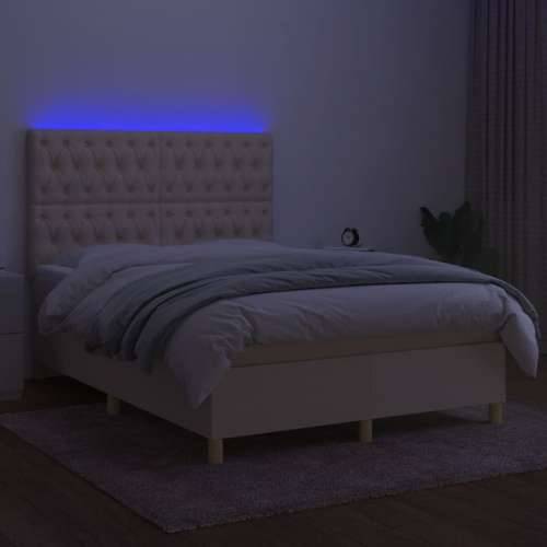 Krevet box spring s madracem LED krem 140x190 cm od tkanine - Krema 140 x 190 cm Dizajn s gumbima Cijena
