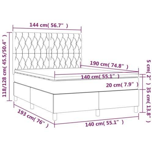 Krevet box spring s madracem LED krem 140x190 cm od tkanine - Krema 140 x 190 cm Dizajn s gumbima Cijena