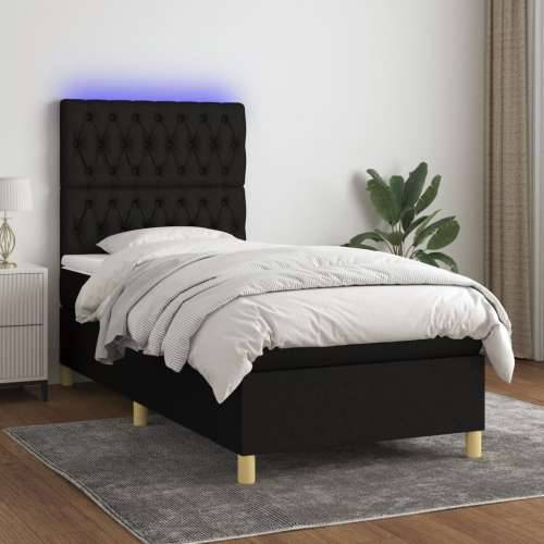 Krevet box spring s madracem LED crni 100x200 cm od tkanine - Crna 100 x 200 cm Dizajn s gumbima Cijena