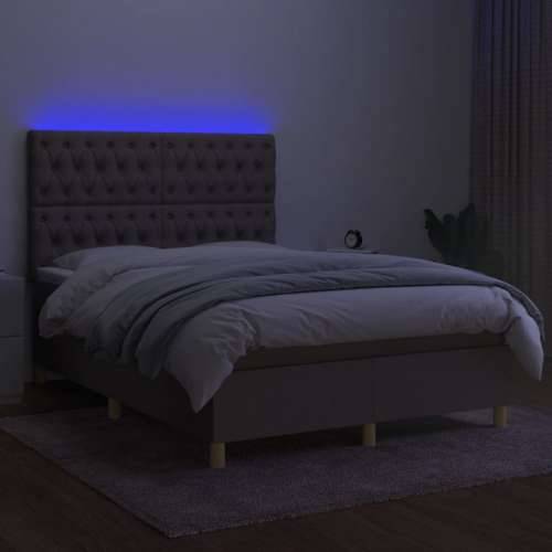 Krevet box spring s madracem LED smeđesivi 140x200 cm tkanina - Sivo-smeđa 140 x 200 cm Dizajn s gumbima Cijena