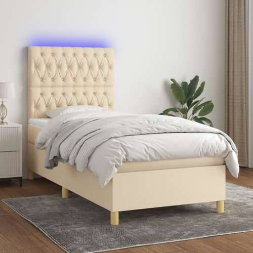 Krevet box spring s madracem LED krem 90x200 cm od tkanine - Krema 90 x 200 cm Dizajn s gumbima Cijena