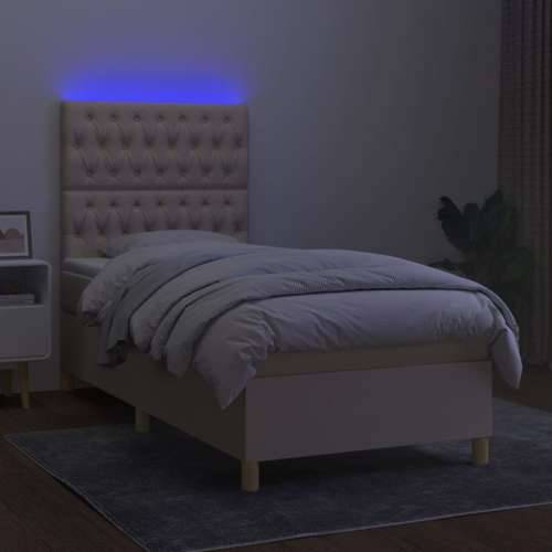 Krevet box spring s madracem LED krem 90x200 cm od tkanine - Krema 90 x 200 cm Dizajn s gumbima Cijena