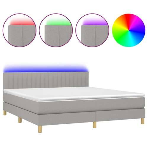 Krevet box spring s madracem LED svjetlosivi 180x200 cm tkanina - Svjetlosiva 180 x 200 cm Okomite pruge Cijena