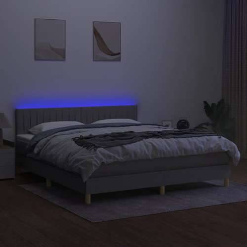 Krevet box spring s madracem LED svjetlosivi 180x200 cm tkanina - Svjetlosiva 180 x 200 cm Okomite pruge Cijena
