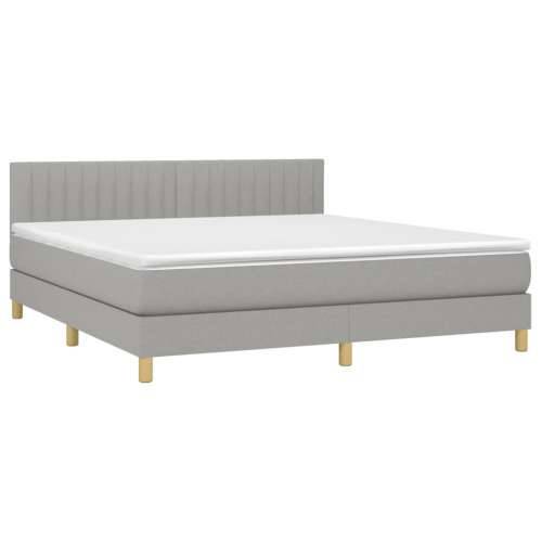 Krevet box spring s madracem LED svjetlosivi 180x200 cm tkanina - Svjetlosiva 180 x 200 cm Okomite pruge Cijena